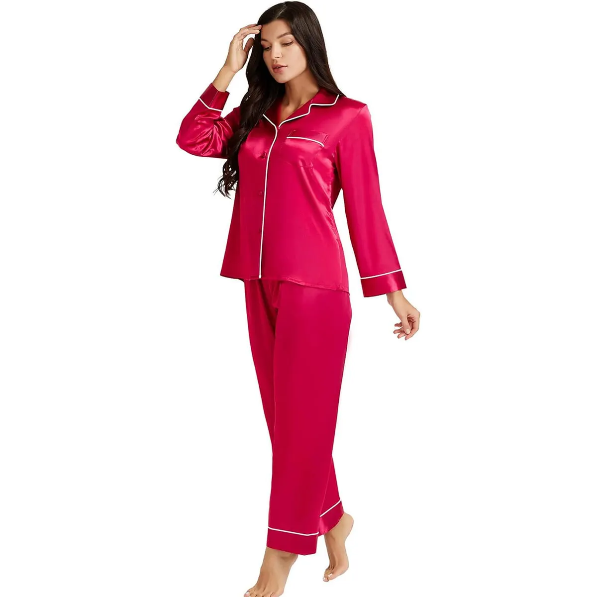 Caprisious Long-Sleeve Satin Pajama Set – Fuchsia — Ruby